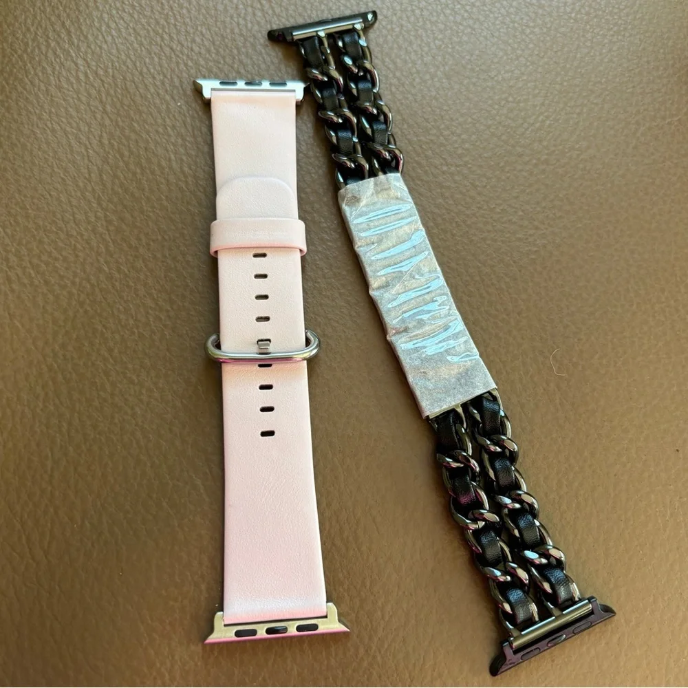 🌸 2 Apple Watch Bands - Leather & Chain Link 🌸